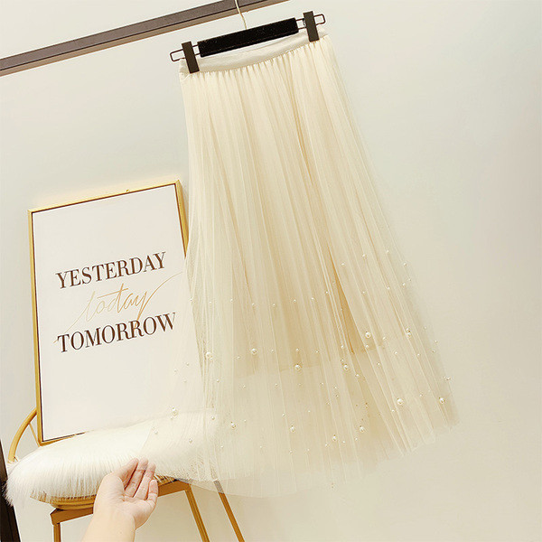 Lady πλισέ φούστα με μαργαριτάρι διακόσμηση σε τέσσερα χρώματα