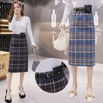 Új modell kockás női szoknya övvel, kék és fekete színben