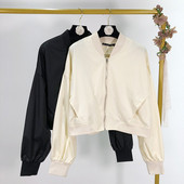 Geaca de dama scurta primavara-toamna cu fermoar in alb si negru