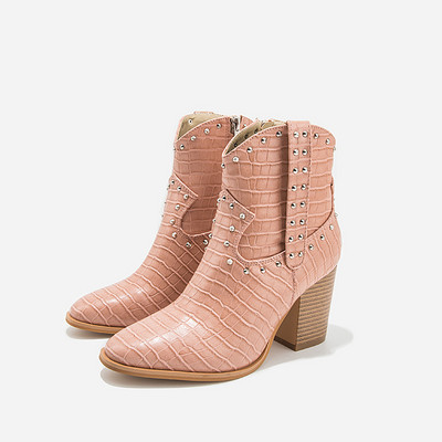 Modern női csizma eko bőrből, bézs és fekete cipzárral