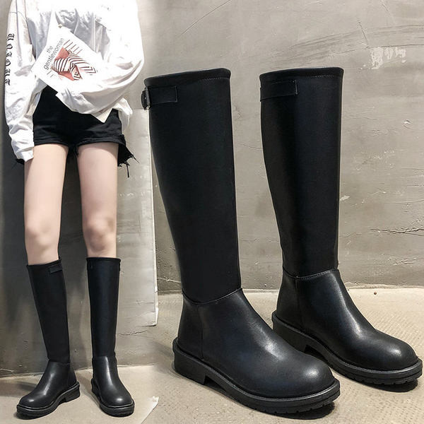 Cizme de dama din piele ecologica cu catarama de culoare neagra