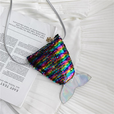 Geanta pentru copii cu paiete si coada de sirena 3D