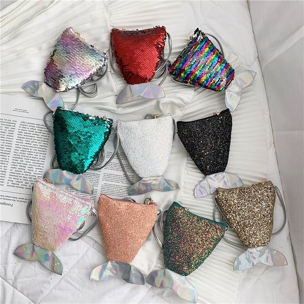 Geanta pentru copii cu paiete si coada de sirena 3D