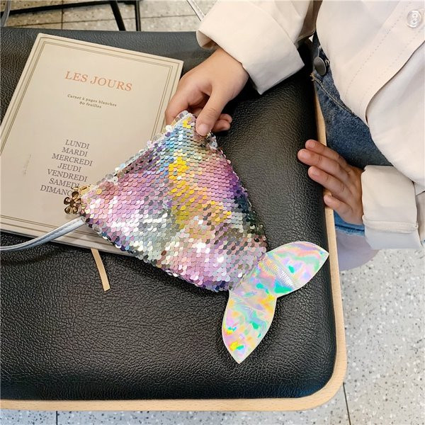 Children`s bag with sequins and 3D mermaid tail