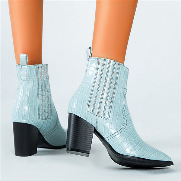 Cizme casual de dama din piele ecologica in albastru si negru