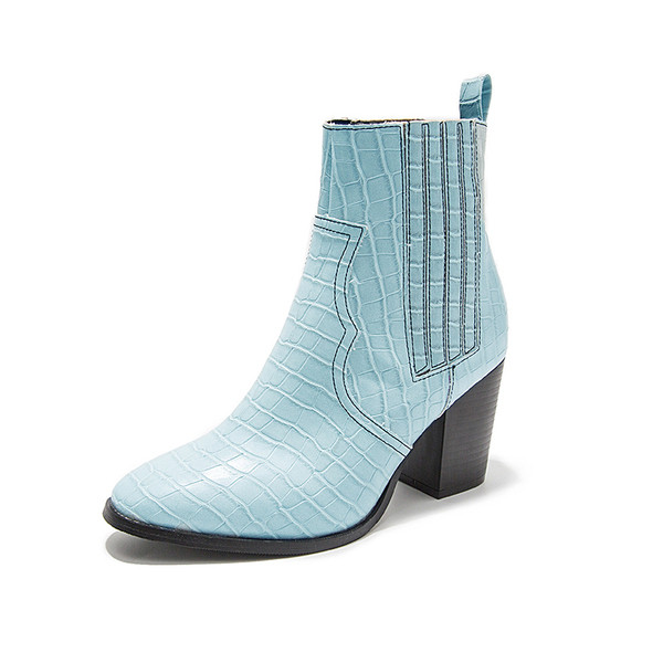 Cizme casual de dama din piele ecologica in albastru si negru