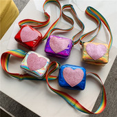 Geanta pentru copii cu inima stralucitoare si maner lung colorat