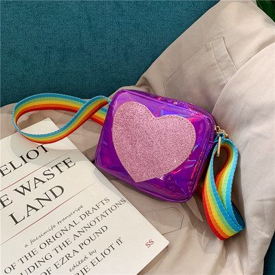 Geanta pentru copii cu inima stralucitoare si maner lung colorat