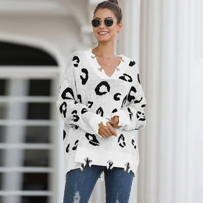 Pulover casual dama cu decolteu spitz si model rupt in mai multe culori