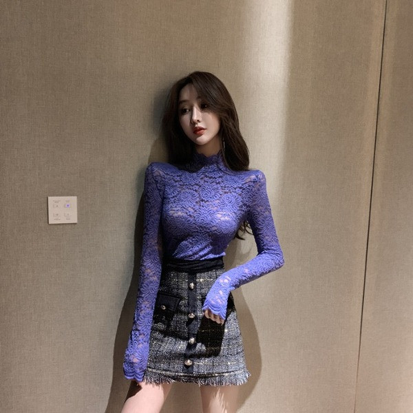 Bluză de damă modernă din dantelă cu guler înalt