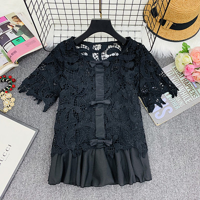 Μοντέρνα γυναικεία δαντελένια μπλούζα με στρογγυλή λαιμόκοψη σε λευκό, ροζ και μαύρο χρώμα