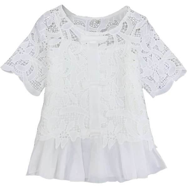 Μοντέρνα γυναικεία δαντελένια μπλούζα με στρογγυλή λαιμόκοψη σε λευκό, ροζ και μαύρο χρώμα