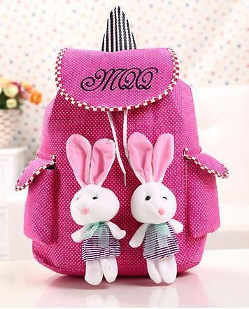 Rucsac pentru copii cu iepurași 3D în culorile roz, portocaliu, verde și albastru