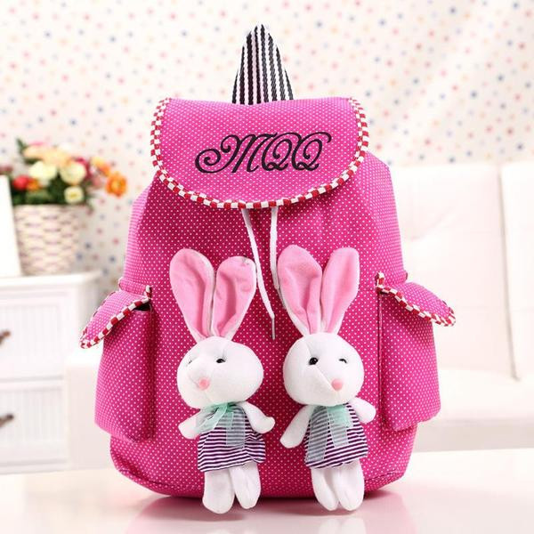 Rucsac pentru copii cu iepurași 3D în culorile roz, portocaliu, verde și albastru