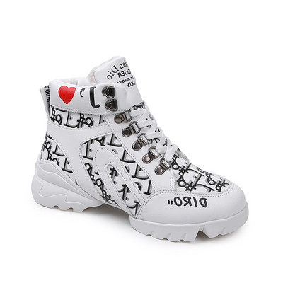 Cizme casual dama cu sireturi si aplicatie in alb si negru