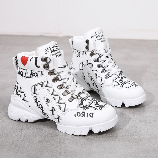 Cizme casual dama cu sireturi si aplicatie in alb si negru