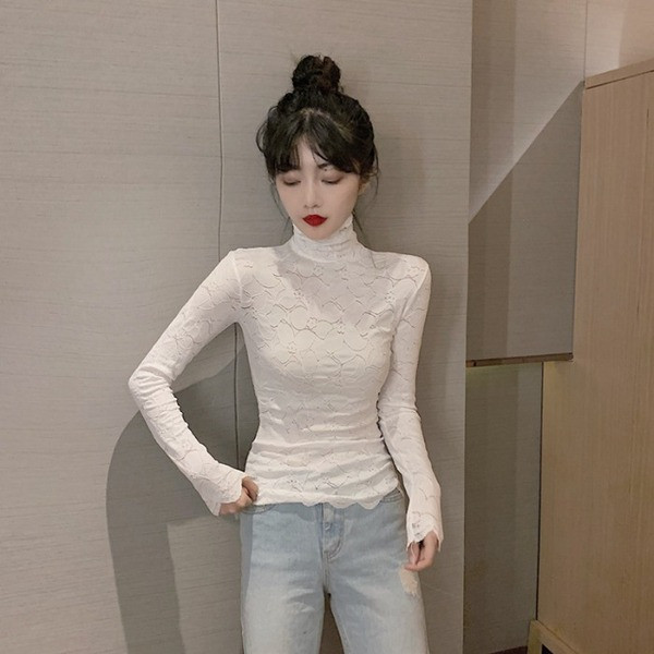 Bluza de dama din dantela cu guler la fusta in alb si negru