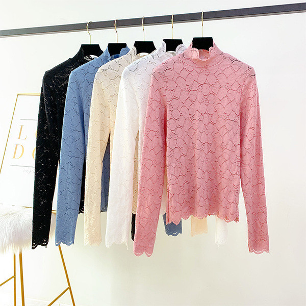 Bluza de dama moderna din dantela cu guler polo in mai multe culori