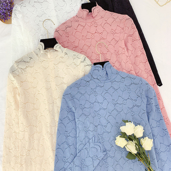 Bluza de dama moderna din dantela cu guler polo in mai multe culori