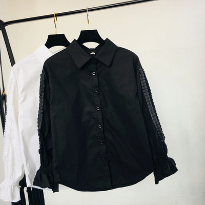 Cămașă de damă cu guler clasic în alb și negru