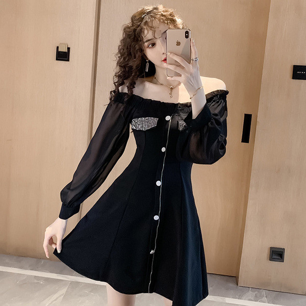 Rochie casual dama cu nasturi de culoare neagra - model croiat