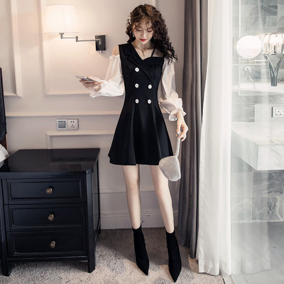 Rochie de dama actuala cu umerii goi - model croiat in negru