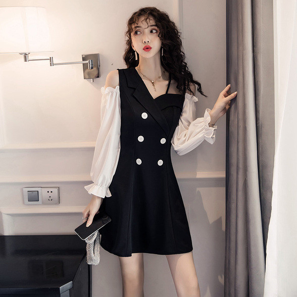 Rochie de dama actuala cu umerii goi - model croiat in negru