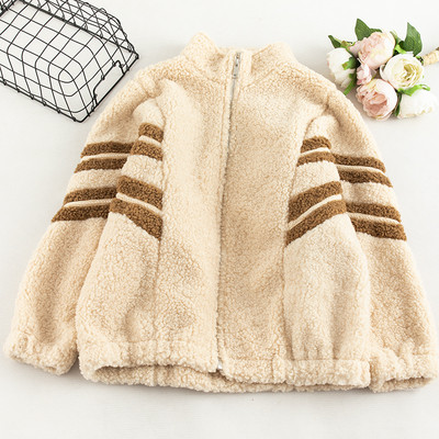 Дамско палто с цип в червен и бежов цвят