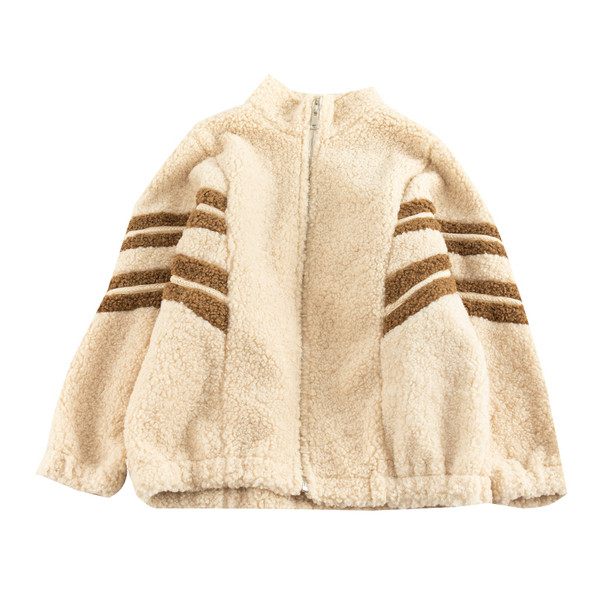 Дамско палто с цип в червен и бежов цвят