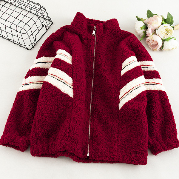 Дамско палто с цип в червен и бежов цвят