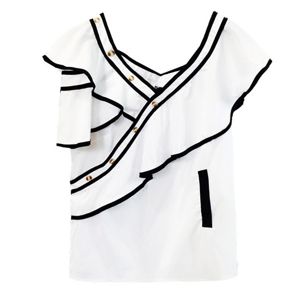 Γυναικεία μοντέρνα μπλούζα με λαιμόκοψη σε άσπρο και πορτοκαλί χρρώμα