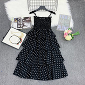 Rochie de dama cu buline cu bretele subtiri in alb-negru