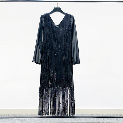 Γυναικείο φόρεμα με μακριά μανίκια και πούλιες σε μαύρο και χρυσό χρώμα