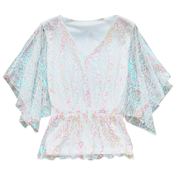 Γυναικεία κομψή  μπλούζα με πούλιες και λαιμόκοψη στο λευκό και μαύρο χρώμα