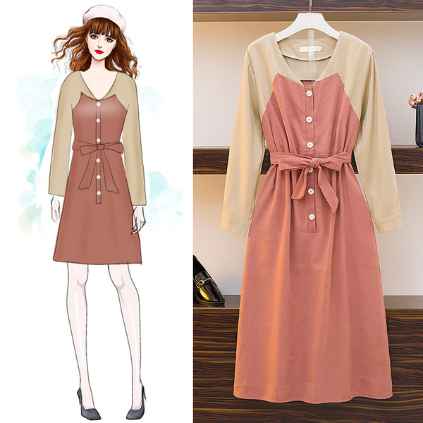 Rochie de dama cu maneci lungi si nasturi in roz si negru