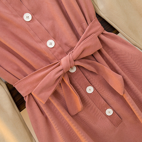 Rochie de dama cu maneci lungi si nasturi in roz si negru