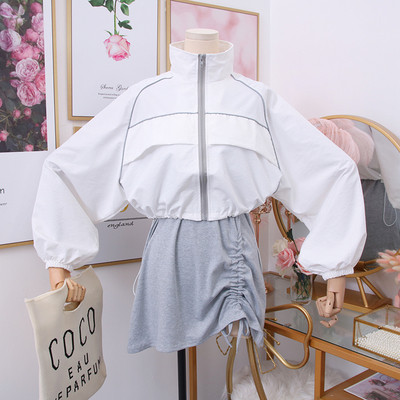 Modern női ruha szett szürke és fekete színben + sport késői kabát