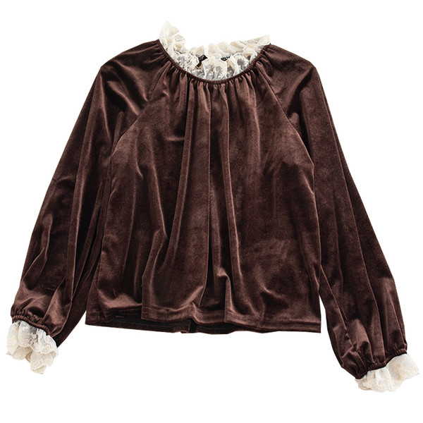Bluză de damă modernă din catifea cu dantelă și mâneci lungi în mai multe culori