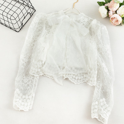 Cămașă de damă din dantelă cu panglică și mâneci lungi în mai multe culori