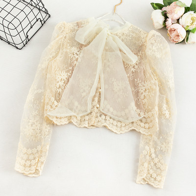 Cămașă de damă din dantelă cu panglică și mâneci lungi în mai multe culori