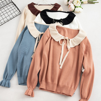 Pulover de dama casual cu cravate si maneci lungi in mai multe culori