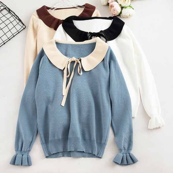 Pulover de dama casual cu cravate si maneci lungi in mai multe culori