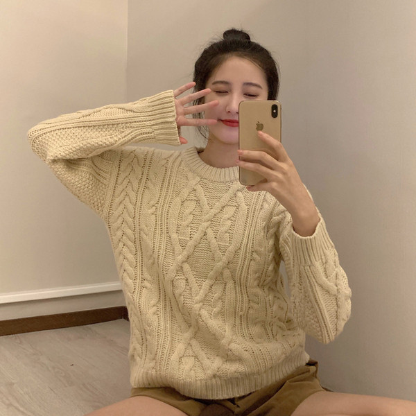 Pulover gros de dama de culoare bej