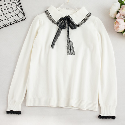 Casual γυναικείο πουλόβερ με κορδέλα και κολάρο σε διάφορα χρώματα