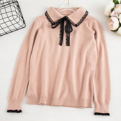 Casual γυναικείο πουλόβερ με κορδέλα και κολάρο σε διάφορα χρώματα