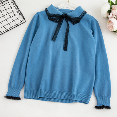 Casual γυναικείο πουλόβερ με κορδέλα και κολάρο σε διάφορα χρώματα