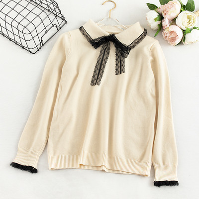 Casual γυναικείο πουλόβερ με κορδέλα και κολάρο σε διάφορα χρώματα