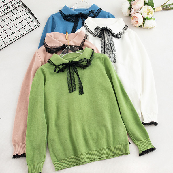 Casual γυναικείο πουλόβερ με κορδέλα και κολάρο σε διάφορα χρώματα