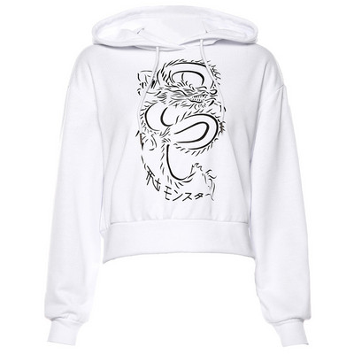 Μοντέρνα γυναικεία μπλούζα με κουκούλα και εφαρμογή σε λευκό χρώμα