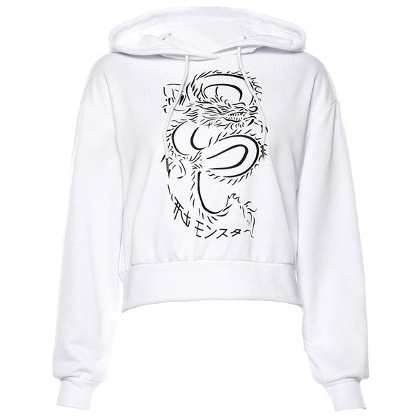 Μοντέρνα γυναικεία μπλούζα με κουκούλα και εφαρμογή σε λευκό χρώμα